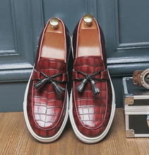 Load image into Gallery viewer, Noble Men's Crocodile Pattern Leather Tassel Loafers