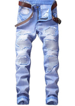 Load image into Gallery viewer, Men Biker Ripped Denim Slim Fit Jeans
