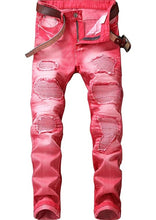 Load image into Gallery viewer, Men Biker Ripped Denim Slim Fit Jeans