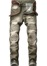 Load image into Gallery viewer, Men Biker Ripped Denim Slim Fit Jeans