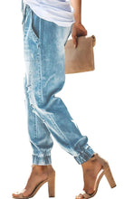 Load image into Gallery viewer, Women's Denim Distressed Drawstring Pocketed Jean Joggers