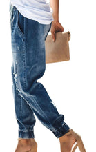 Load image into Gallery viewer, Women's Denim Distressed Drawstring Pocketed Jean Joggers