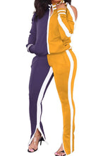 Load image into Gallery viewer, Women's 2 Piece Stripe 2 Toned Slit Flare Pant Jogging Suit