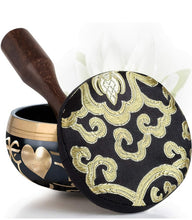 Load image into Gallery viewer, Tibetan Singing Bowl Set- Heart Pattern - Black Bowl with Black Pillow
