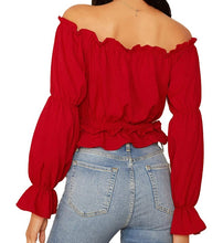 Load image into Gallery viewer, Women's Sexy Off Shoulder Long Sleeve Ruffle Trim Blouse