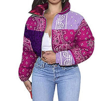 Load image into Gallery viewer, Women Bandana Printed Cropped Puffer Jacket