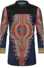 Load image into Gallery viewer, Men's African Dashiki Print Long Sleeve Button Down Shirt