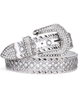 Load image into Gallery viewer, Women's Rhinestone Bling Studded Leather Belt