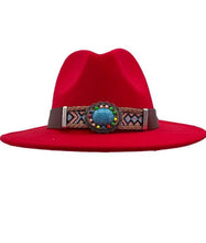 Load image into Gallery viewer, Felt Vintage Wide Brim Fedora Hat with Gem Band