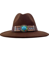 Load image into Gallery viewer, Felt Vintage Wide Brim Fedora Hat with Gem Band