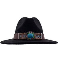Load image into Gallery viewer, Felt Vintage Wide Brim Fedora Hat with Gem Band