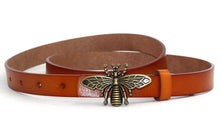 Load image into Gallery viewer, Women's Thin Vintage Copper Bee Buckle Leather Belt
