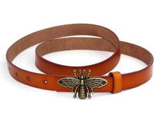 Load image into Gallery viewer, Women's Thin Vintage Copper Bee Buckle Leather Belt