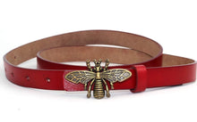 Load image into Gallery viewer, Women's Thin Vintage Copper Bee Buckle Leather Belt