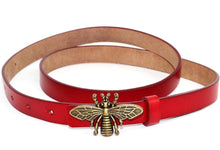Load image into Gallery viewer, Women's Thin Vintage Copper Bee Buckle Leather Belt