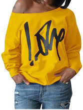 Load image into Gallery viewer, Women's Love Letter Printed Off Shoulder Pullover Slouchy Sweatshirt