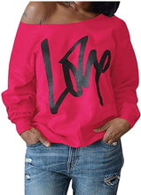 Load image into Gallery viewer, Women's Love Letter Printed Off Shoulder Pullover Slouchy Sweatshirt