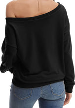 Load image into Gallery viewer, Women's Love Letter Printed Off Shoulder Pullover Slouchy Sweatshirt