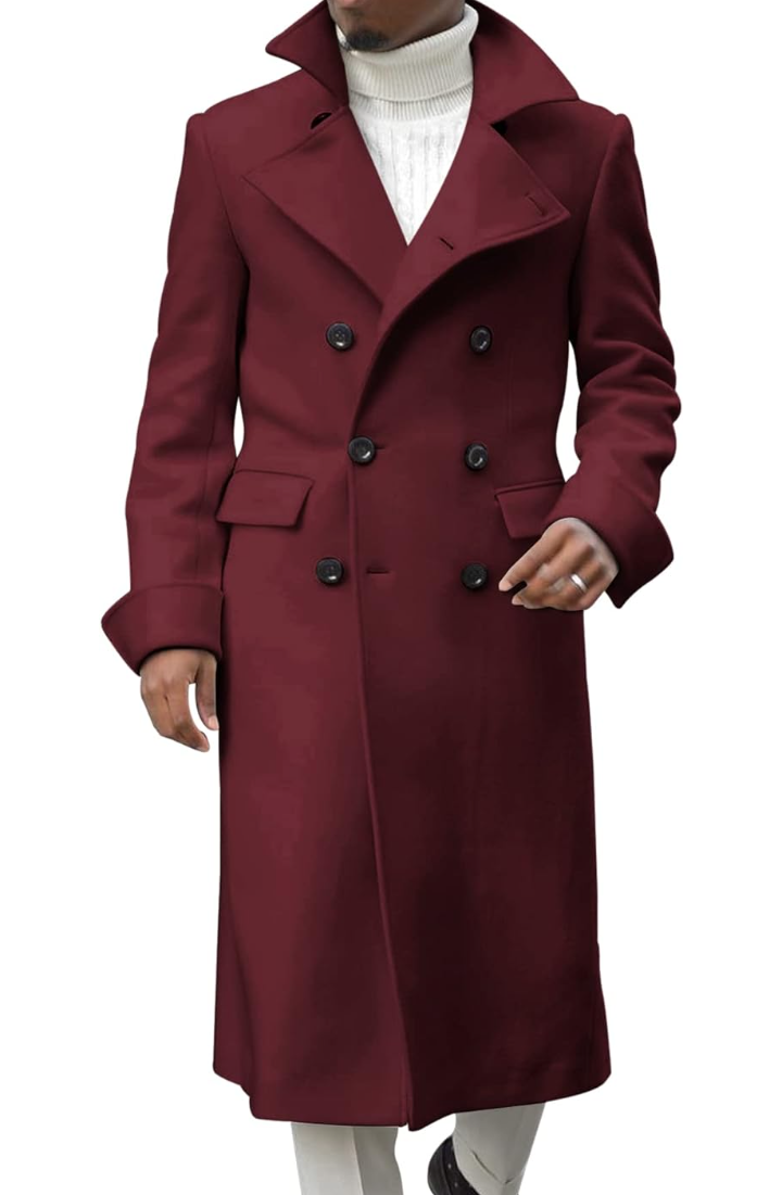 Noble Men's Notch Lapel Double Breasted Trench Peacoat