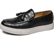 Noble Men's Crocodile Pattern Leather Tassel Loafers