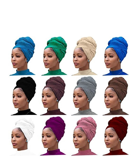 12 Piece Extra Long Jersey Head Wraps