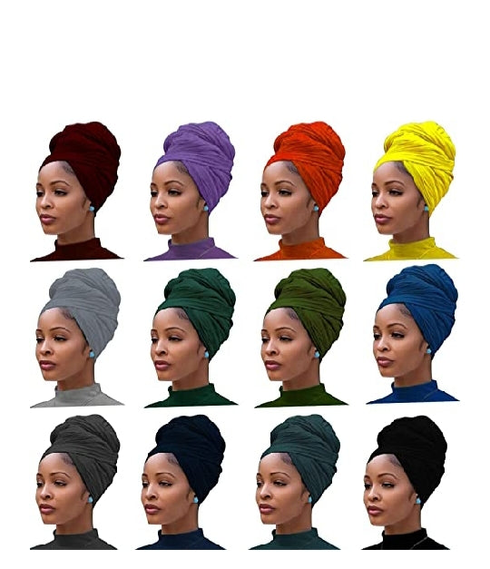 12 Piece Extra Long Jersey Head Wraps