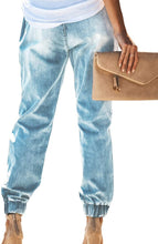 Load image into Gallery viewer, Women&#39;s Denim Distressed Drawstring Pocketed Jean Joggers
