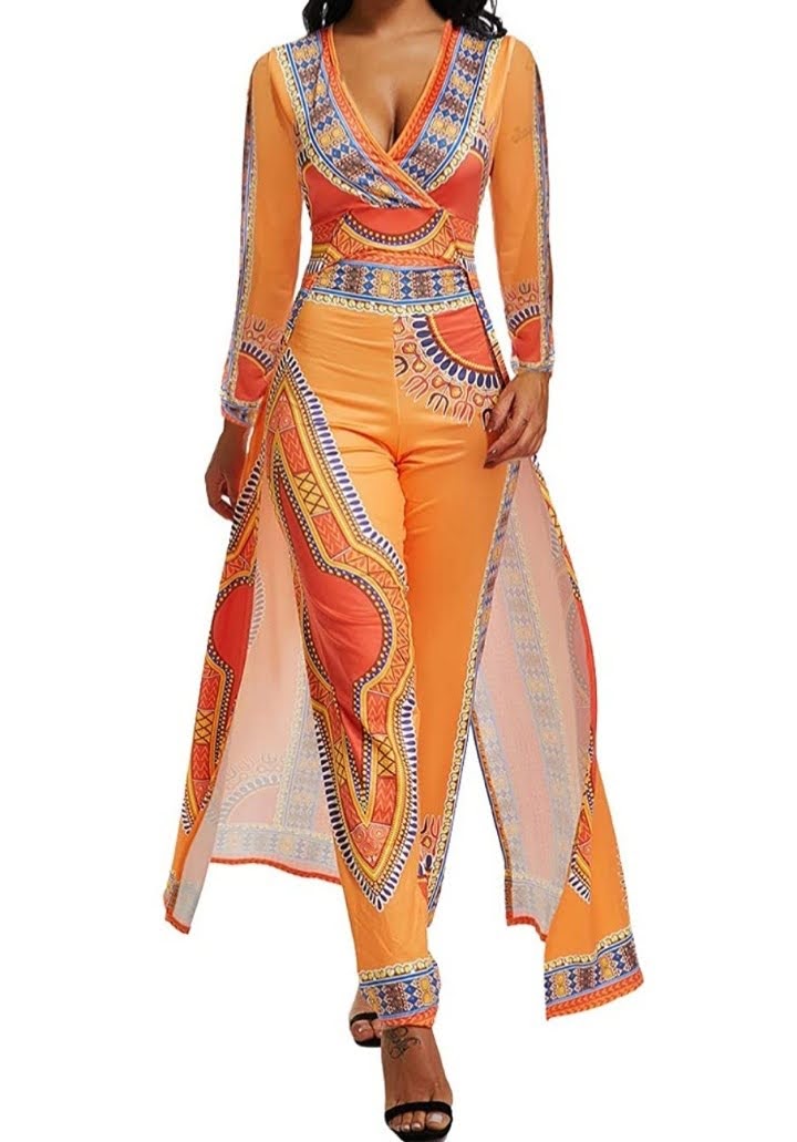 Women Elegant African Printed Skirt Romper Pants Suit