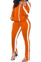 Load image into Gallery viewer, Women&#39;s 2 Piece Stripe Slit Flare Pant Jogging Suit
