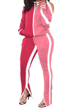 Load image into Gallery viewer, Women&#39;s 2 Piece Stripe 2 Toned Slit Flare Pant Jogging Suit
