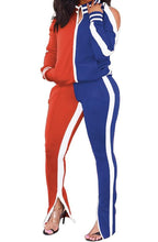 Load image into Gallery viewer, Women&#39;s 2 Piece Stripe 2 Toned Slit Flare Pant Jogging Suit
