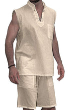 Load image into Gallery viewer, Men&#39;s 2 Piece Short Sleeve Casual Linen Short Set
