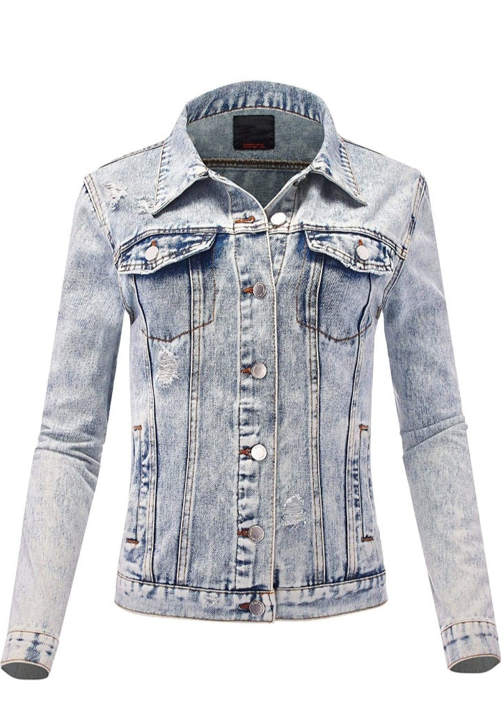 Women Faded Washed Denim Jacket