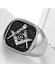 Load image into Gallery viewer, Stainless Steel Silver Gold Two Tone Signet Style Masonic Ring
