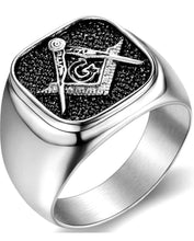 Load image into Gallery viewer, Stainless Steel Silver Gold Two Tone Signet Style Masonic Ring
