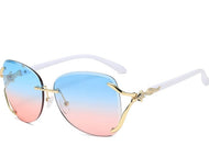 Women Rimless Round Lens Metal Frame Sunglasses
