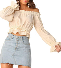 Load image into Gallery viewer, Women&#39;s Sexy Off Shoulder Long Sleeve Ruffle Trim Blouse
