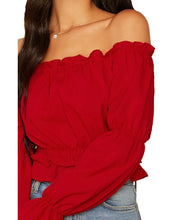 Load image into Gallery viewer, Women&#39;s Sexy Off Shoulder Long Sleeve Ruffle Trim Blouse
