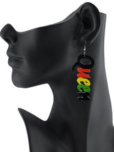 Load image into Gallery viewer, Women&#39;s Afrocentric African Text Wood Dangle Earrings
