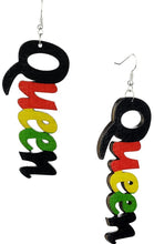 Load image into Gallery viewer, Women&#39;s Afrocentric African Text Wood Dangle Earrings
