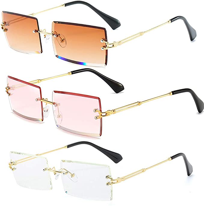 Rimless Unisex  Rectangle Tinted Sunglasses 3 Pair