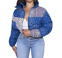 Load image into Gallery viewer, Women Bandana Printed Cropped Puffer Jacket
