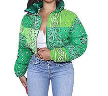 Load image into Gallery viewer, Women Bandana Printed Cropped Puffer Jacket
