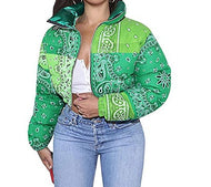 Women Bandana Printed Cropped Puffer Jacket