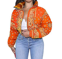 Load image into Gallery viewer, Women Bandana Printed Cropped Puffer Jacket
