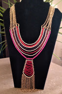 Gold Chain Beaded Tassel Necklace