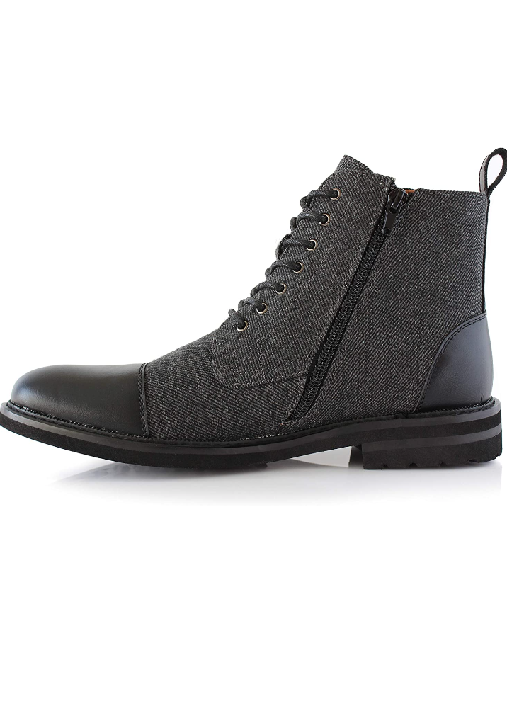 Men's Woolen and Leather Boots With Zipper