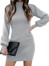 Load image into Gallery viewer, Women Turtleneck Sweater Mini Dress
