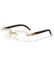 Load image into Gallery viewer, Men&#39;s Rimless Square Lens With Woodframe Sunglasses
