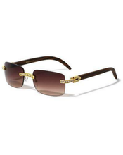 Load image into Gallery viewer, Men&#39;s Rimless Square Lens With Woodframe Sunglasses
